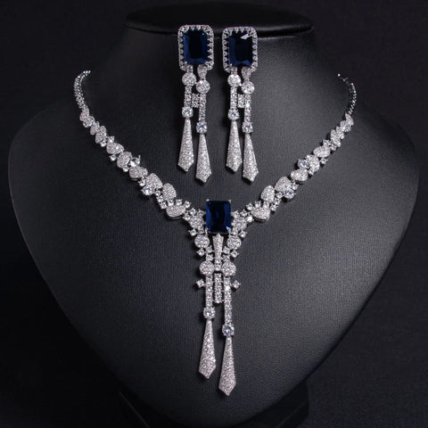 High Quality American Dubai Engagement Jewelry Sets Bridal Accessories Wedding Party Cubic Zircon Necklace Earrings Set