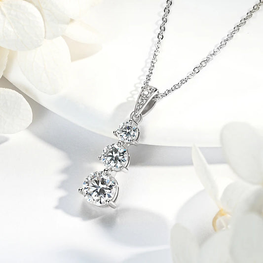 Moissanite Three stone Pendant necklace