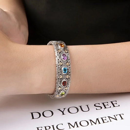Luxury Inlaid Colored Gemstone Bracelet