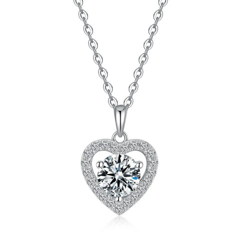 CKT 18k White Gold 1ct Diamond Moissanite Star & Moon Celestial Heart Pendant, Dainty Platinum Pt950 Necklace Fine Jewelry