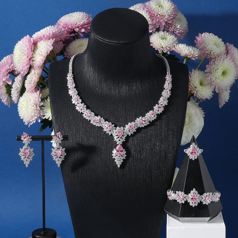 IN JEWELIFE Pink Cubic Zircon Party Necklaces Set Jewelry for Moroccan Women Bride Accessories Ladies Dropship Suppliers