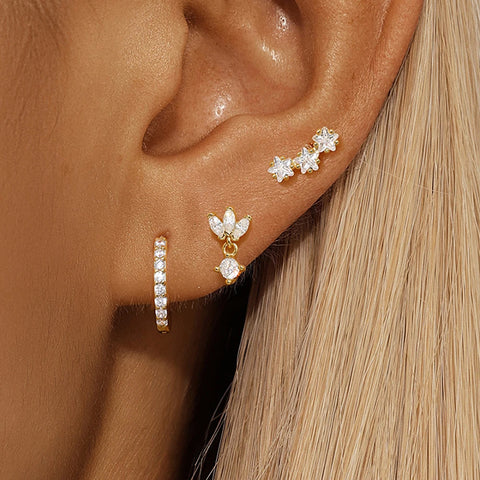 3PCS Luxury Star Pendant Piercing Earrings