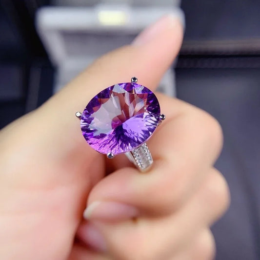 Natural Purple Amethyst Quartz Adjustable Ring