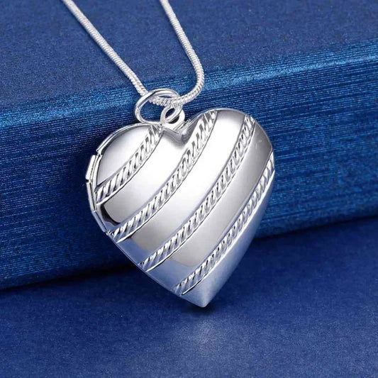 100% Real 925 Sterling Silver Love Heart Photo Frame Pendant Snake Chain Necklaces For Women Fashion Wedding Charm Jewelry