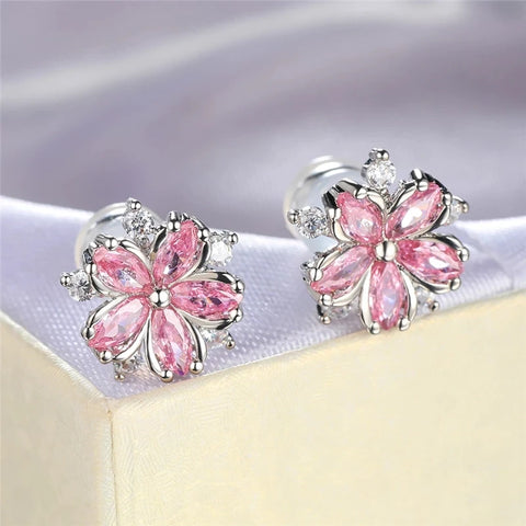 Luxury Female Pink Zircon Stone Earrings