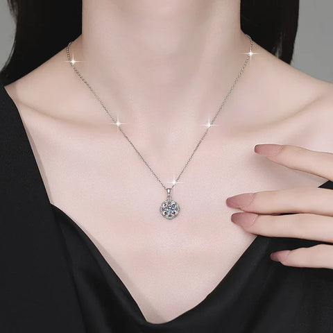 JECIRCON 1CT Moissanite Pendant Necklace for Women Light Luxury Fashionable 925 Sterling Silver Collarbone Chain Durable Jewelry