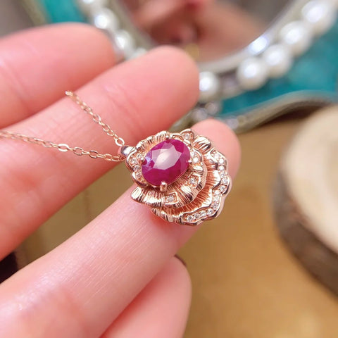 FS 6*8mm Natural Ruby Pendant Necklace Real S925 Sterling Silver Fine Charm Wedding Jewelry for Women Certificate MeiBaPJ