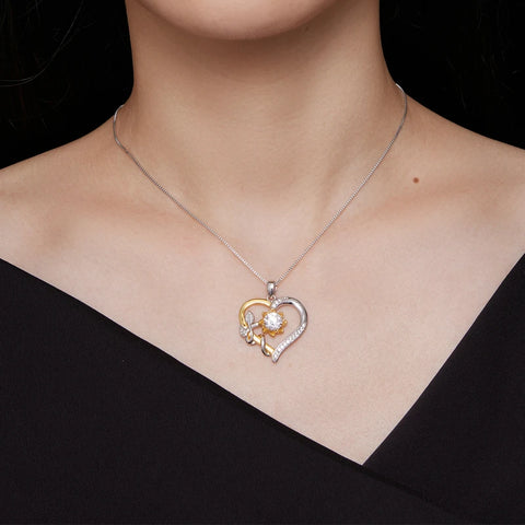 Bamoer U D Color VVS1 EX 1.0CT Moissanite Necklace Heart Pendant Golden Flower Box Chain S925 Original Design Valentine Gift
