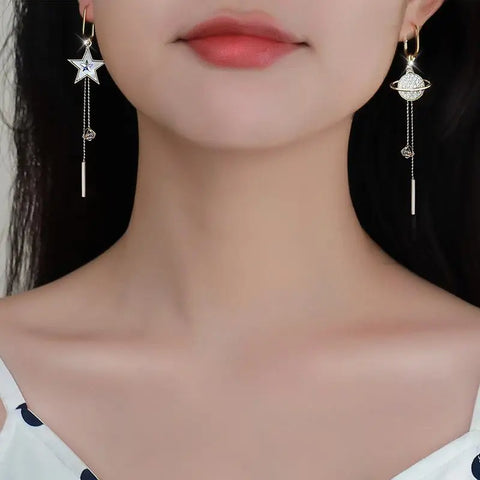 New Fashion Pentagram Asymmetric Long Tassel Earring