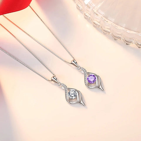 925 Sterling Silver Fashion Petal Water Drop Zircon Pendant Necklaces Women Jewelry Fine Birthday Gift Purple Rhinestone Choker