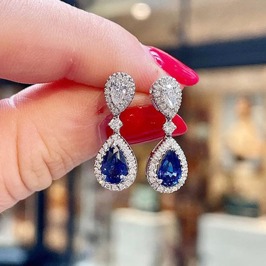 Huitan Fashion Luxury Blue/White Pear CZ Drop Earrings