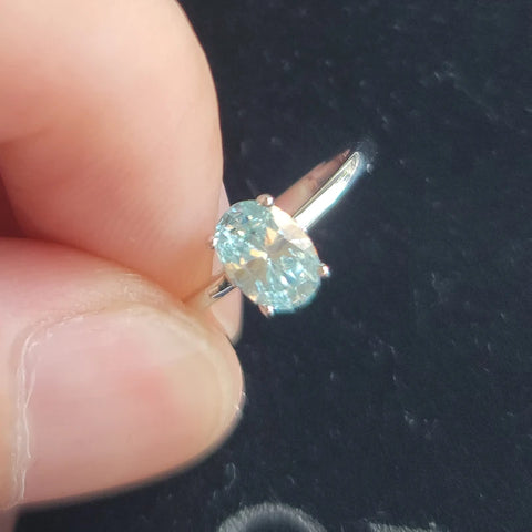 OEVAS Real 1CT / 2 Carat Oval Aquamarine Moissanite Ring