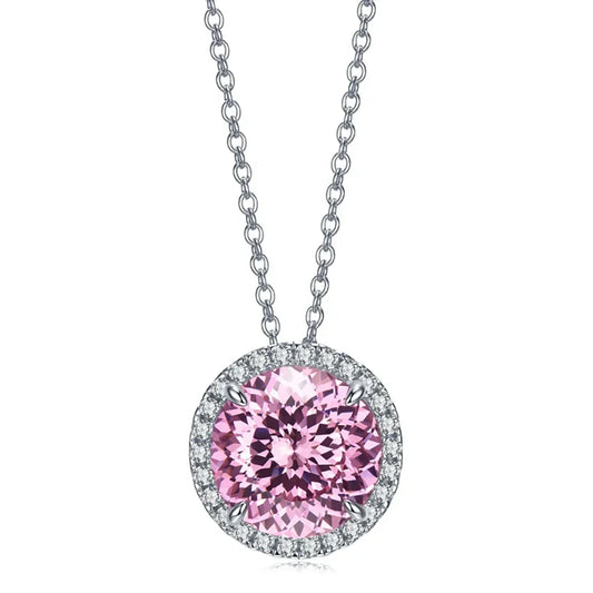 Pink Gem Necklace 5Ct S925 Sterling Silver Plate Platinum Jewelry Inlaid High Carbon Diamond Pendant Chain