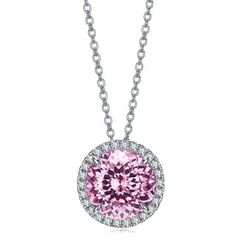 Pink Gem Necklace 5Ct S925 Sterling Silver Plate Platinum Jewelry Inlaid High Carbon Diamond Pendant Chain