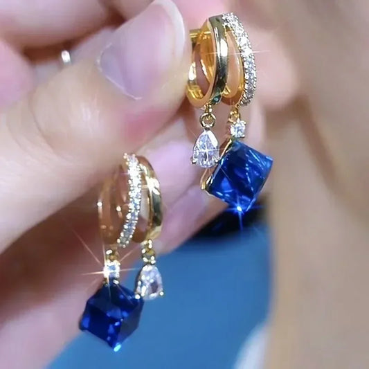 Trendy Geometric Square Crystal Zircon Dangle Earrings