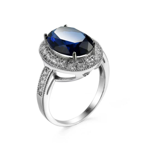 Trendy Real 925 Sterling Plata Luxury Blue Zircon