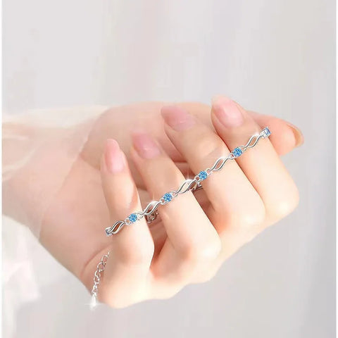 Retro 925 Sterling Silver Blue Crystal Bracelets