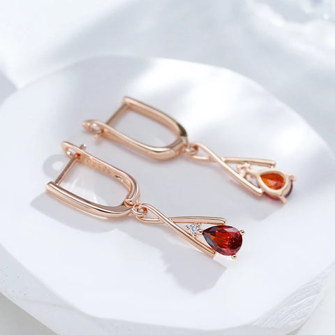 Minimalist Style Drop Shape Red Zircon Geometric