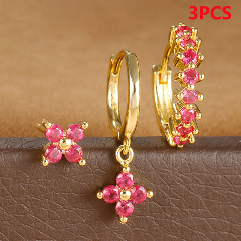 3PCS Stainless Steel Multicolor Crystal Hoop Earrings
