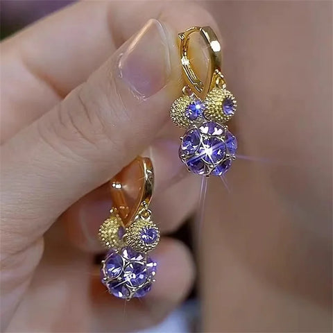 Fashion Trend Purple Crystal Zircon Flower Drop Earrings