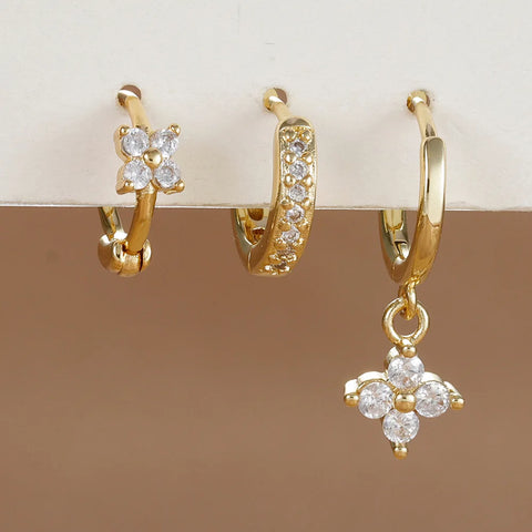 3PCS Fashion Orange Blue Zircon Hanging Earrings