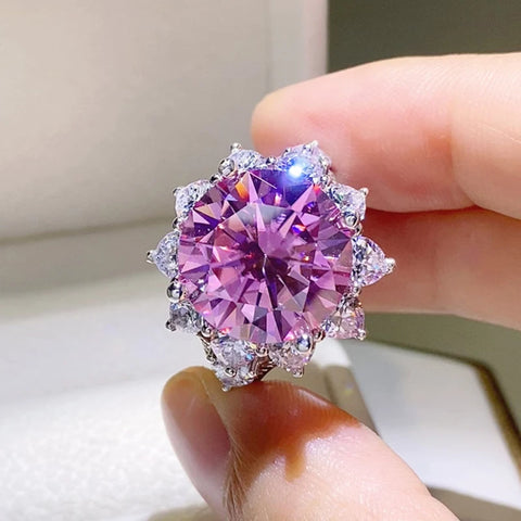 NKHOG 10CT Pink Moissanite Ring