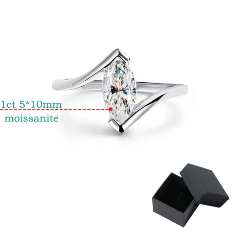 Smyoue 18K Plated 1CT Marquise Cut Moissanite Solitaire Ring