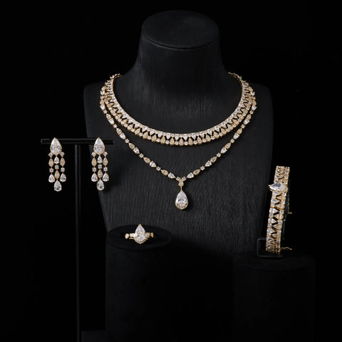 00039 Bridal Women jewelry Set Double Layer Necklace Set Cubic Zircon Wedding  Jewellery Set Dubai Saudi EngagementAccessories