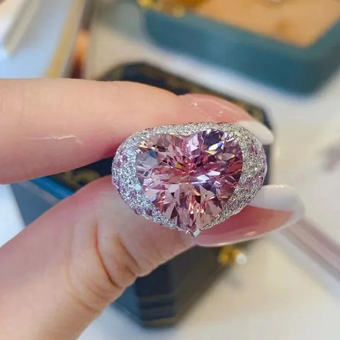 2025 Big Pink Crystal LOVE Heart Open Ring