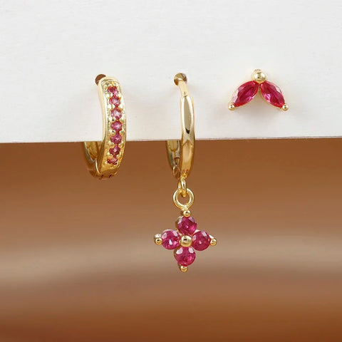 3PCS Exquisite Green Zircon Hanging Earrings