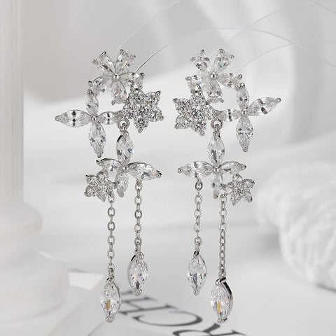 SENYU Fashion Sweet Pink Daisies Flower Long Earring