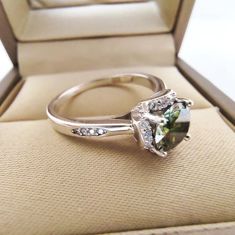 1CT Green Moissanite Silver Ring