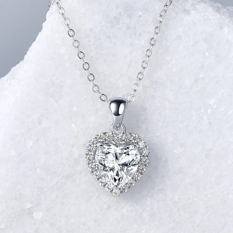 IOGOU 2.0carat Heart Shaped Moissanite Pendant Necklace for Women Girl Real 925 Silver Luxury Gift Wedding Jewelry Valentine Day