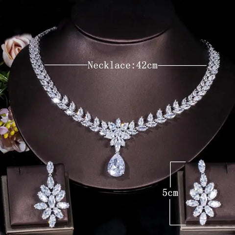ThreeGraces Top Quality American Bridal Accessories CZ Stone Wedding Costume Necklace and Earrings Jewelry Sets For Brides JS003
