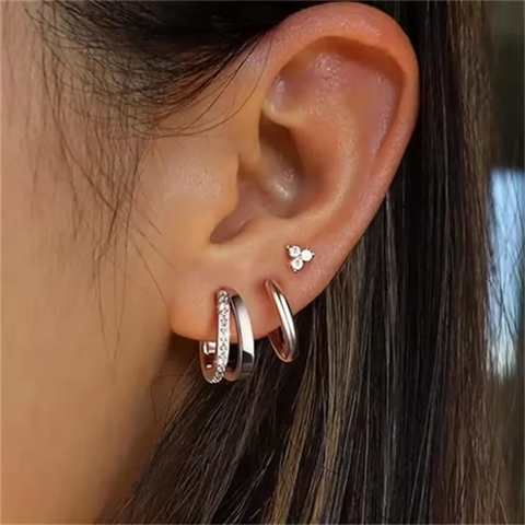 3Pcs Double Crystal Tragus Earring