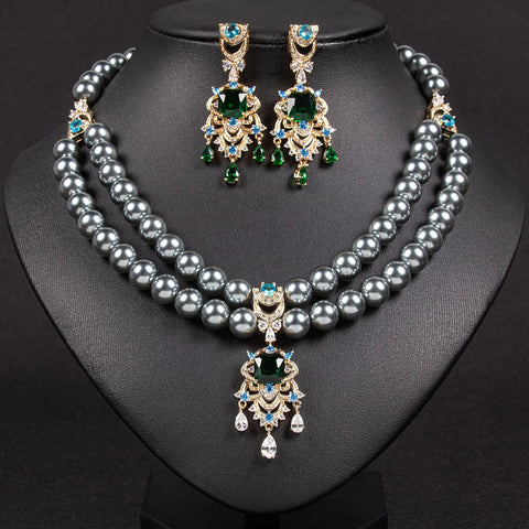 Saudi necklace summer women senior sense personality exaggerated flash light luxury water drop zircon necklace earrings set