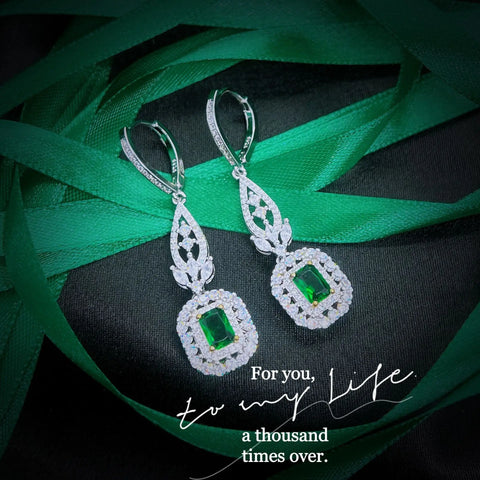 100% 925 Sterling Silver Natural Emerald Earring
