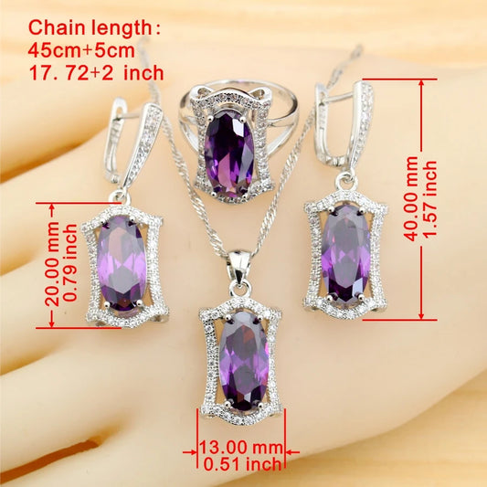 luxury Purple Zirconia 925 Silver Jewelry Sets