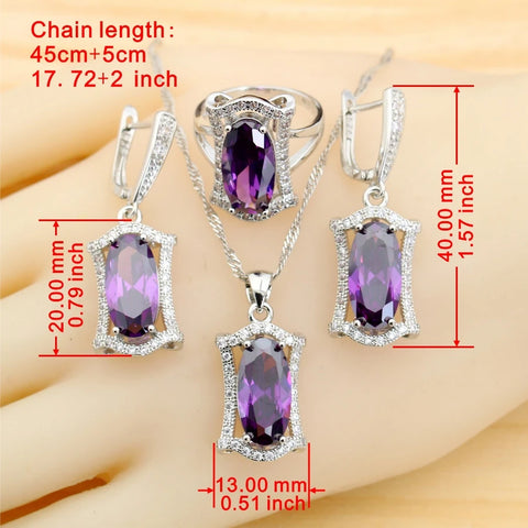 luxury Purple Zirconia 925 Silver Jewelry Sets