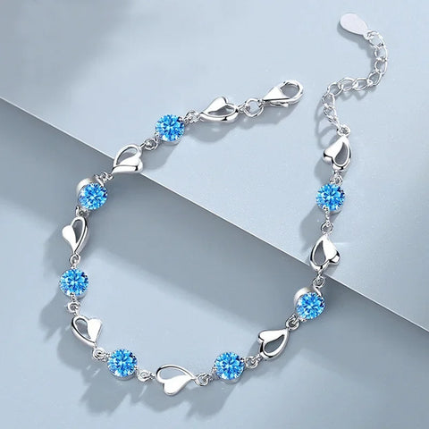 Retro 925 Sterling Silver Blue Crystal Bracelets