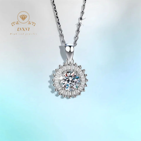 1CT D Color Moissanite S925 Silver Prism Cut Full Drill Luxury Lock Bone Chain Necklace Women's Jewelry GBA Certified Gift Her