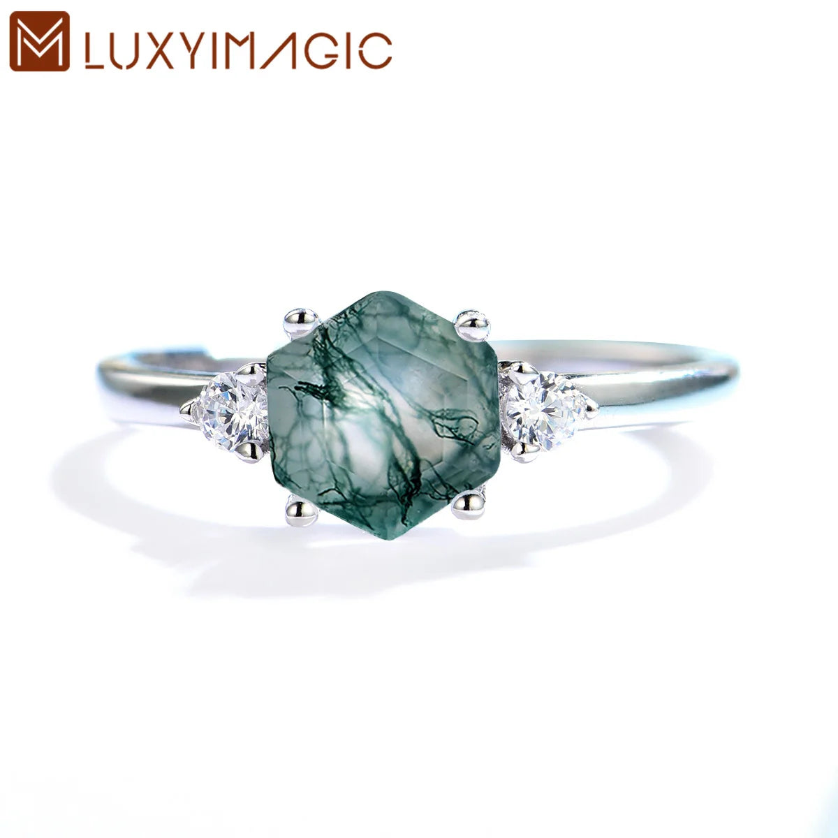 Luxyimagic Natural Moon Natural Moss Agate Gemstones Ring - BOLEVARD RING
