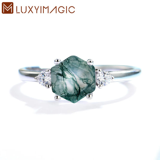 Luxyimagic Natural Moon Natural Moss Agate Gemstones Ring - BOLEVARD RING