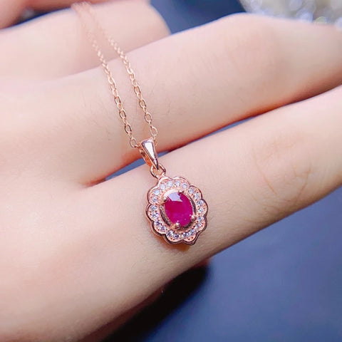 Natural ruby pendant necklace for women silver 925 jewelry luxury gem stones 18k gold plated free shiping items