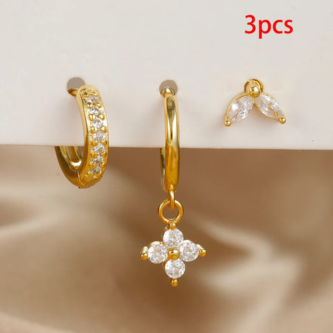 3PCS Exquisite Green Zircon Hanging Earrings