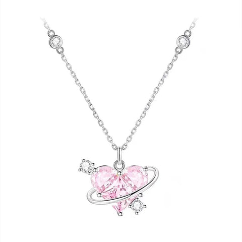 Y2K Luxury Pink Zircon Crystal Heart Pendant Necklace for Women Clavicle  Birthday Party Anniversary Gift Jewelry mujer