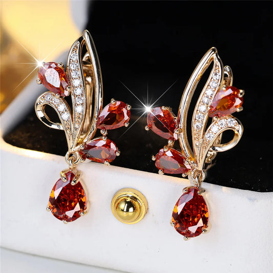 Cute Female White Pink Red Zircon Stone Hoop Earrings