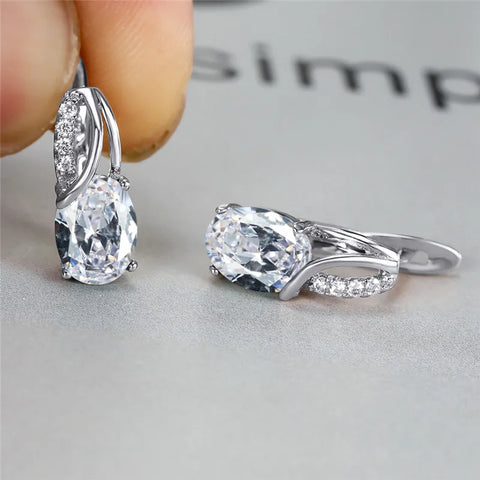 Aqua Blue Zircon Oval Stone Earrings Multicolor Crystal Hoop Earrings