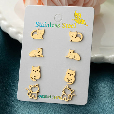4Pairs/Lot Fashion Stainless Steel Star Moon Stud Earrings Sets