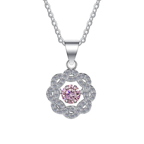 JEJIRCON S925 Sterling Silver Moissanite Necklace for Women 0.5CT Jumping Heart Moving Flower Versatile Pendant Clavicle Chain